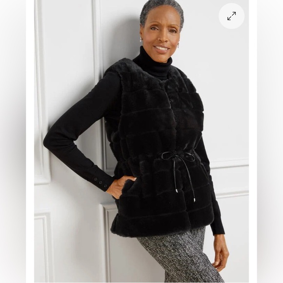 NWt Talbots TIE WAIST FAUX FUR VEST size xxs